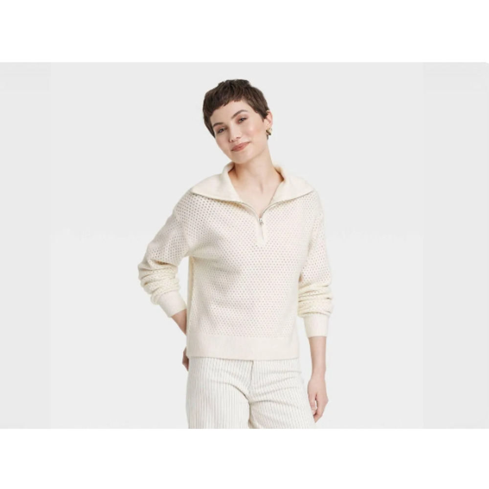 A New Day Women's XL Mock Turtleneck 1/4 Zip Pullover Sweater NWT Cream